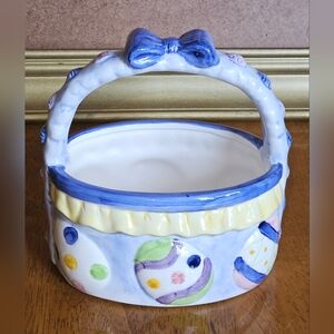 Colorful Small Ceramic Easter Basket with Bow